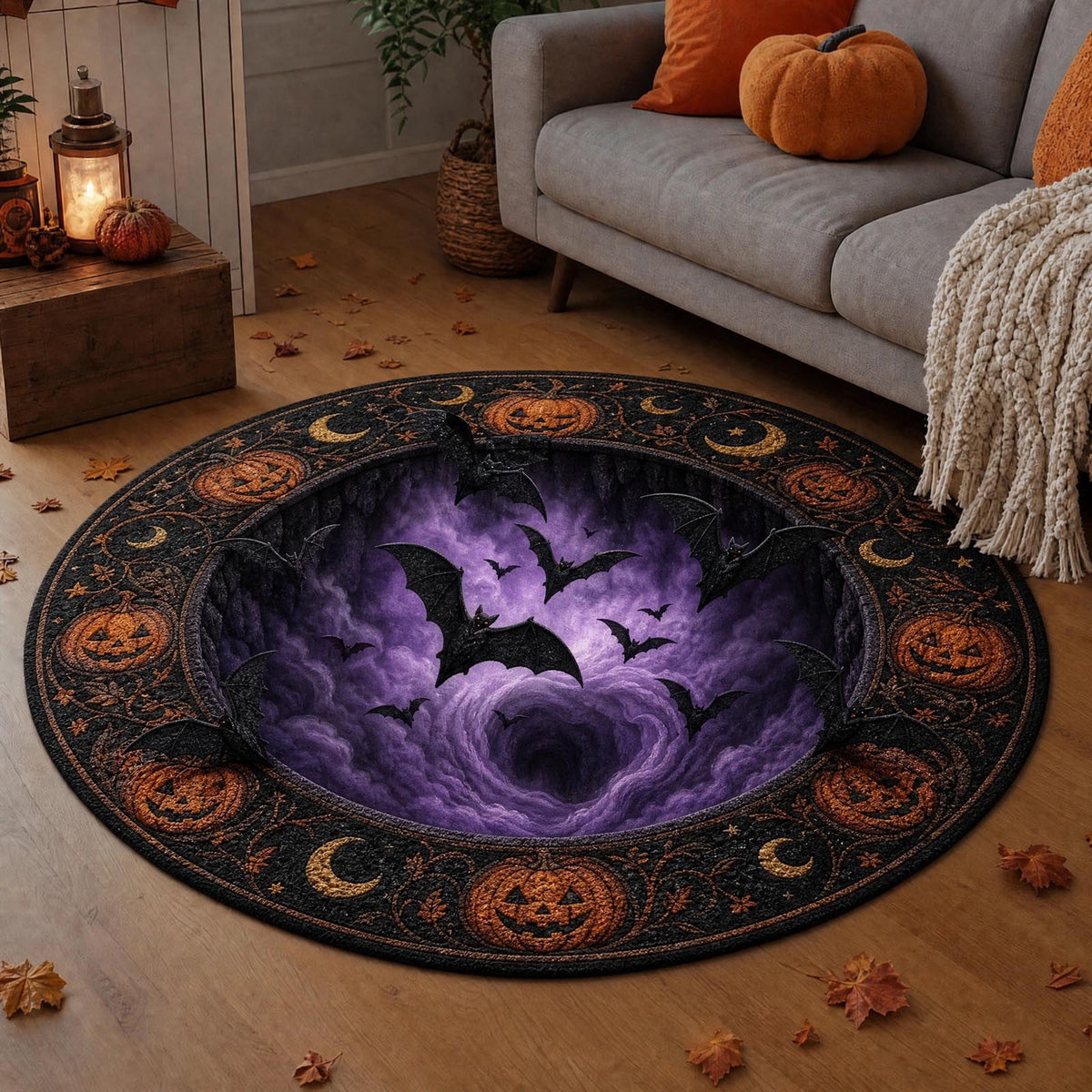 Win s Way 3D Illusion Round Halloween Rug Optical Illusion Doormat Non- Washable Entryway Decor Spooky Fall Front Door Mat for Party Decoration Available in 15.8/23.6/31.5 Inch