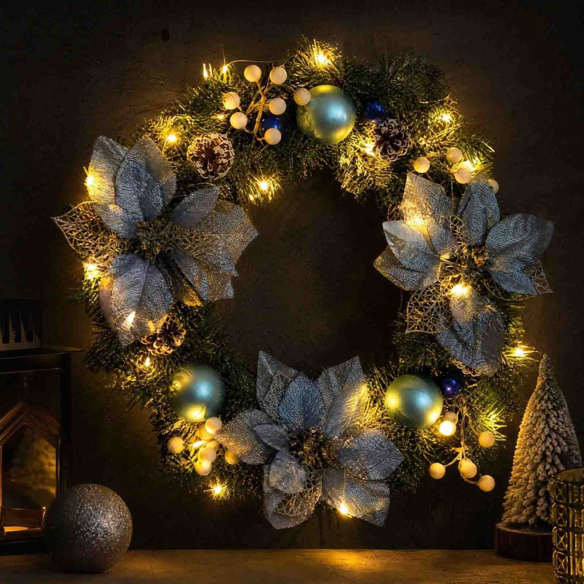 ICQOVD Halloween Pumpkin Maple Leaf Wreath with Skeleton Ornament Orange Black Bow Front Door Hanging Fall Home Decoration 15.75*15.75*3.15IN