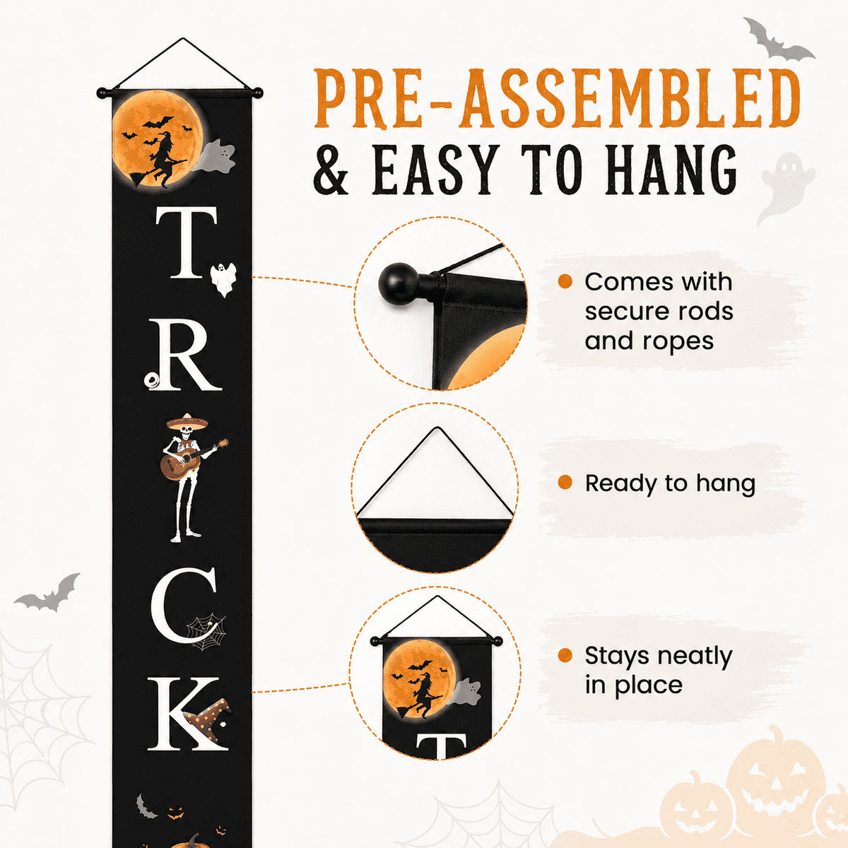Halloween Decorations Outdoor Trick or Treat Halloween Porch Sign Banners Witch Decor