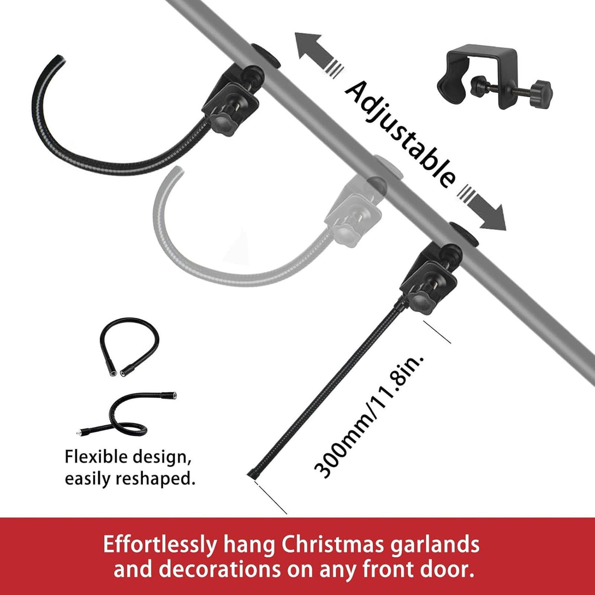 Garland Hanger for Front Door, Adjustable Fits 31.5"- 39.4" Doors, Heavy-Duty Christmas Halloween Decoration Holder for Wreaths, Lights & More, Holds Up to 20 lbs, No Screws
