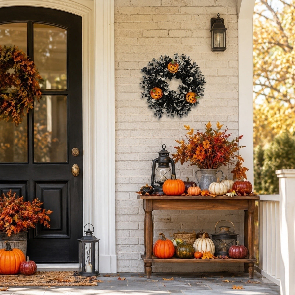 Hotyverty Halloween Wreath for Front Door, 13.77 Inch, Skull With Black Bow Wreath Halloween Decorations For Covered Outdoor Door & Farmhouse Gothic Home Ornament