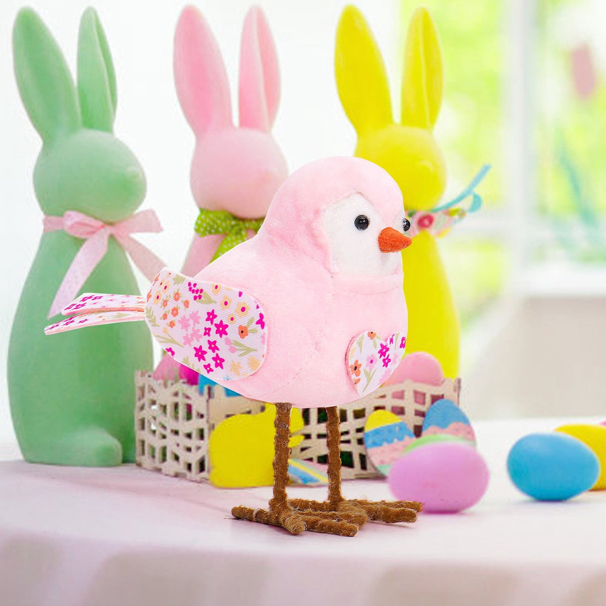 Chanana Easter Plush Bird Decorations Bird Figurines Table Ornament Cute Sparrow Fabric Sparrow Ornaments Centerpieces Table Tiered Tray Fireplace Spring Home Decor Tabletop Holiday Decorations