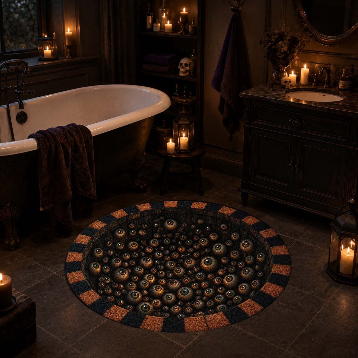Win s Way 3D Illusion Round Halloween Rug Optical Illusion Doormat Non- Washable Entryway Decor Spooky Fall Front Door Mat for Party Decoration Available in 15.8/23.6/31.5 Inch