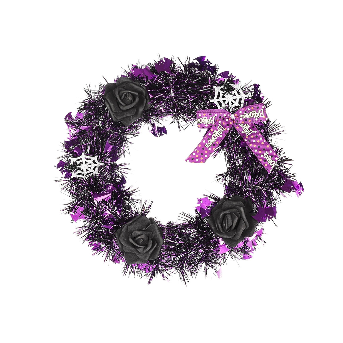 Fankiway Halloween Wreaths for front door, Halloween Black Flower Wreath Wall Door Hanging Festival Party Decor, Halloween Outdoor Wreath, Halloween Decorations