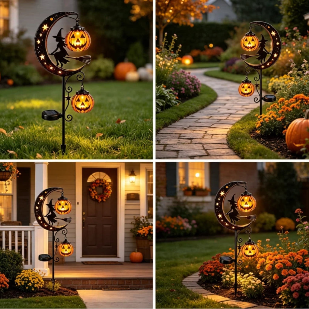 Halloween Solar Garden Stake Light,Metal Hanging Pumpkin Lantern Waterproof for Yard Lawn Proch