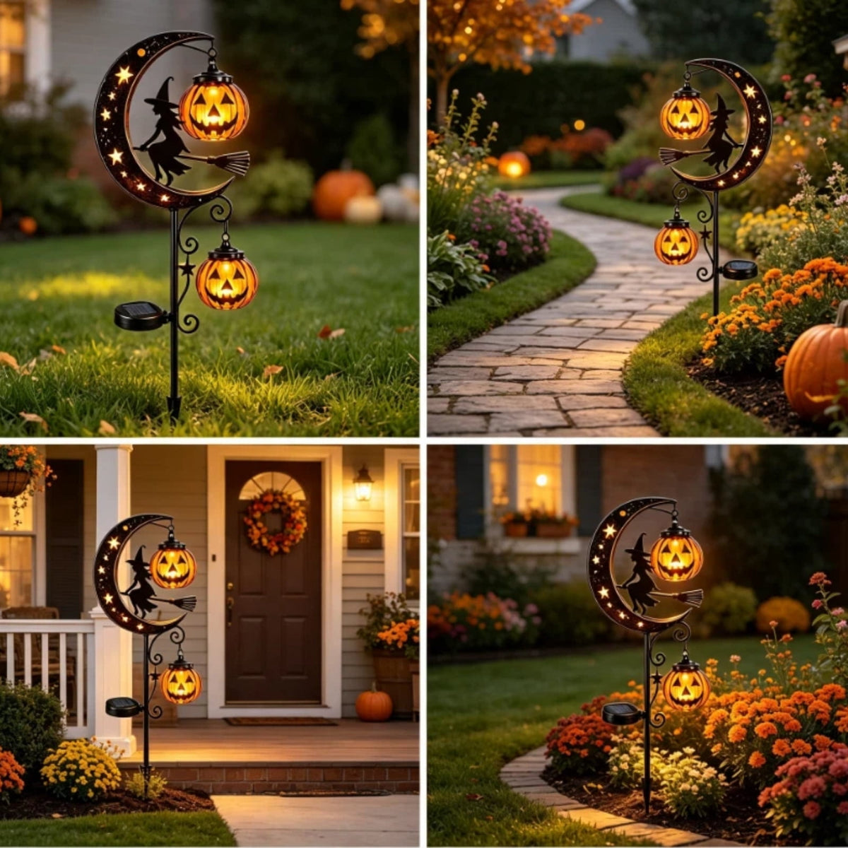Halloween Solar Garden Stake Light,Metal Hanging Pumpkin Lantern Waterproof for Yard Lawn Proch