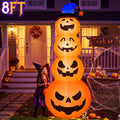 Qunler 8ft Halloween Pumpkin Stack Inflatable Decoration with Witch Hat, Polyester Material Lighted Blow up Yard Decor for Outdoor Lawn Garden
