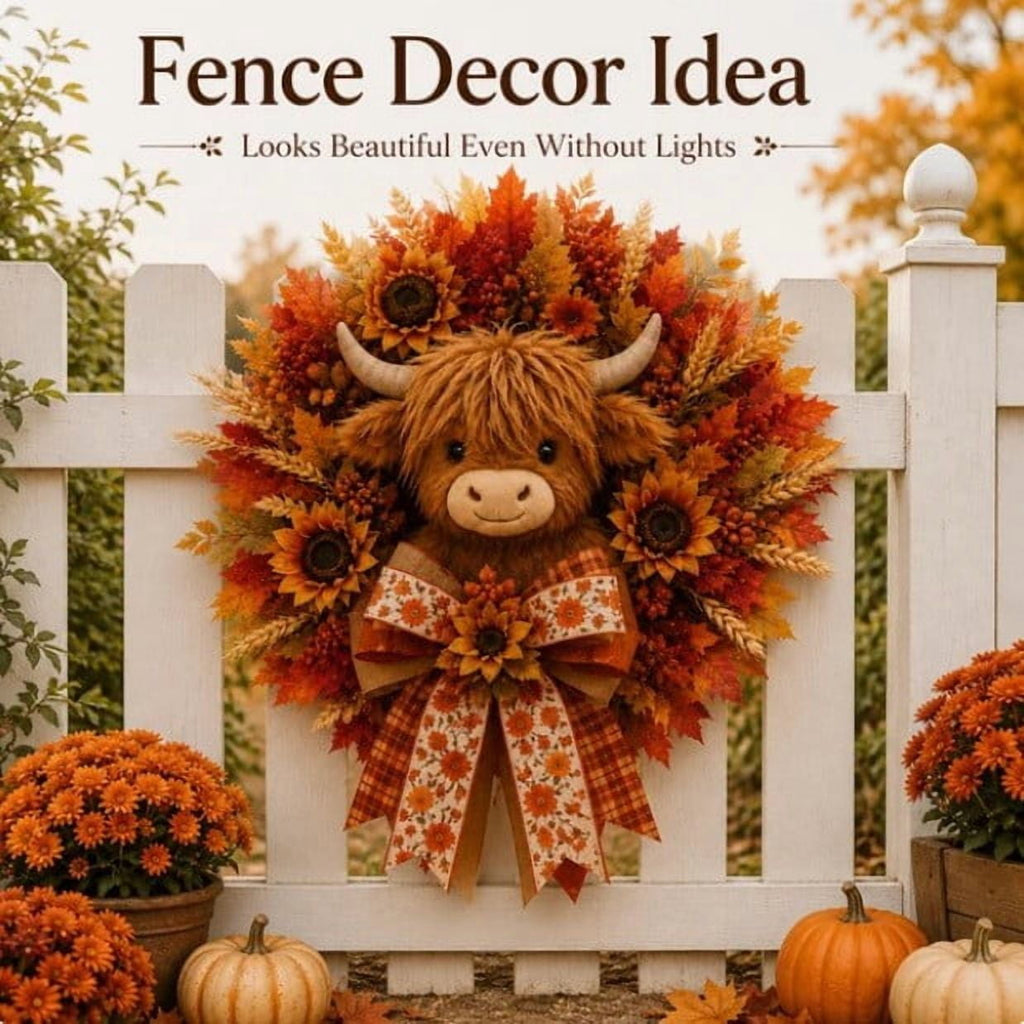 Gcvizuso Halloween Crescent Floral Wreath, Orange Red Rose Hydrangea Fall Front Door Decor for Autumn Harvest Celebration