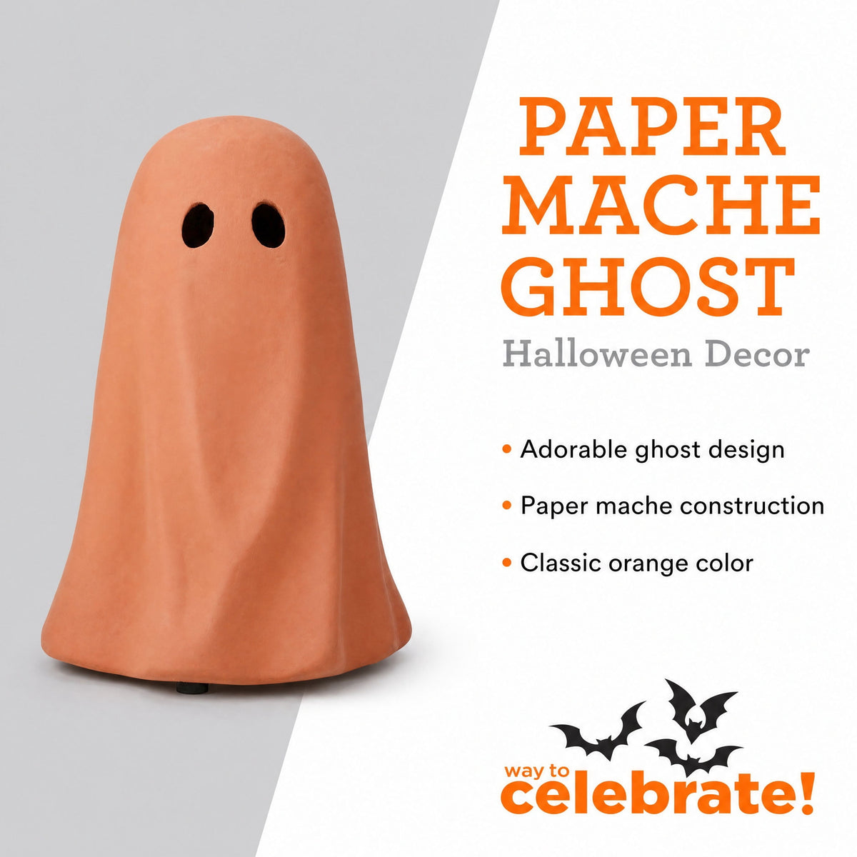 Paper Mache Ghost Decoration, Black, 10.9", Halloween by Way To Celebrate