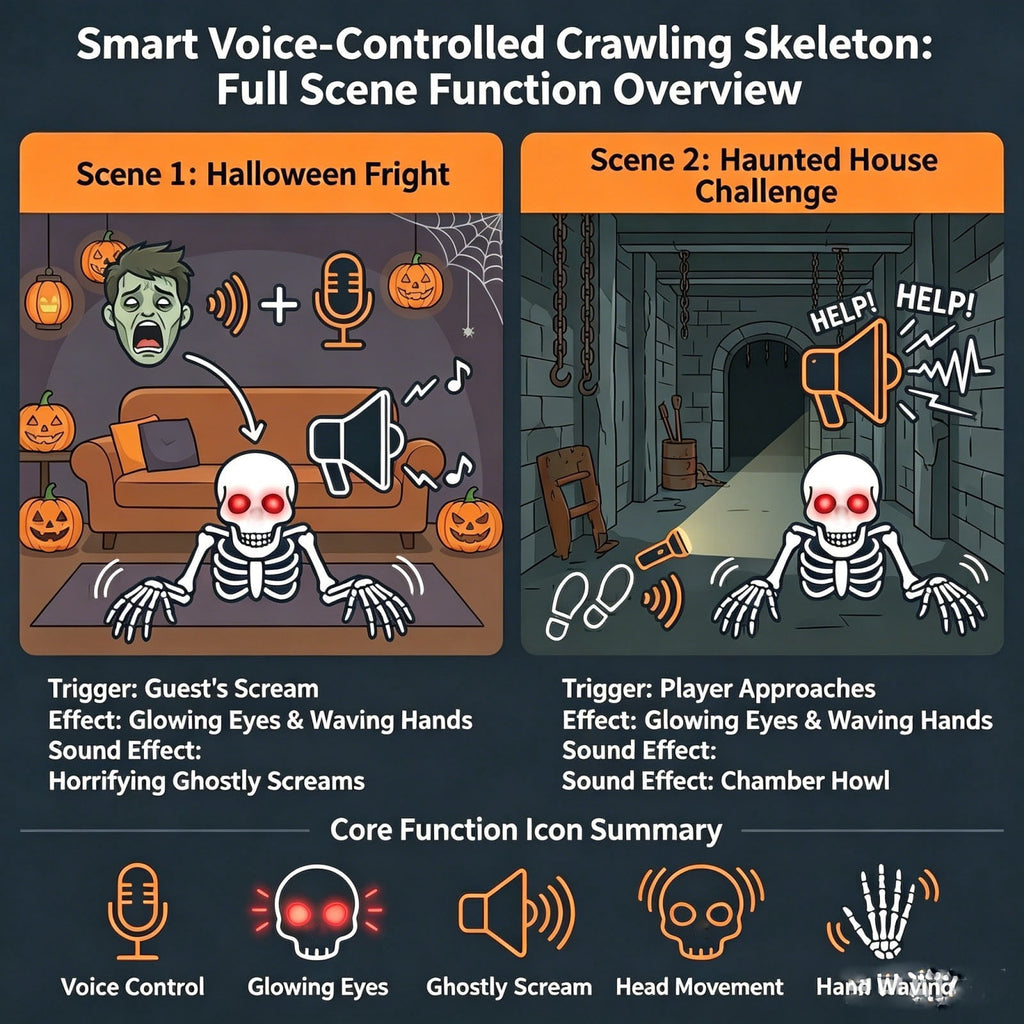 Halloween Crawling Mummy Prop, Voice Activated Animated Mummy Decoration with Red Glowing Eyes and Scary Sounds for Haunted House Yard Party Decor