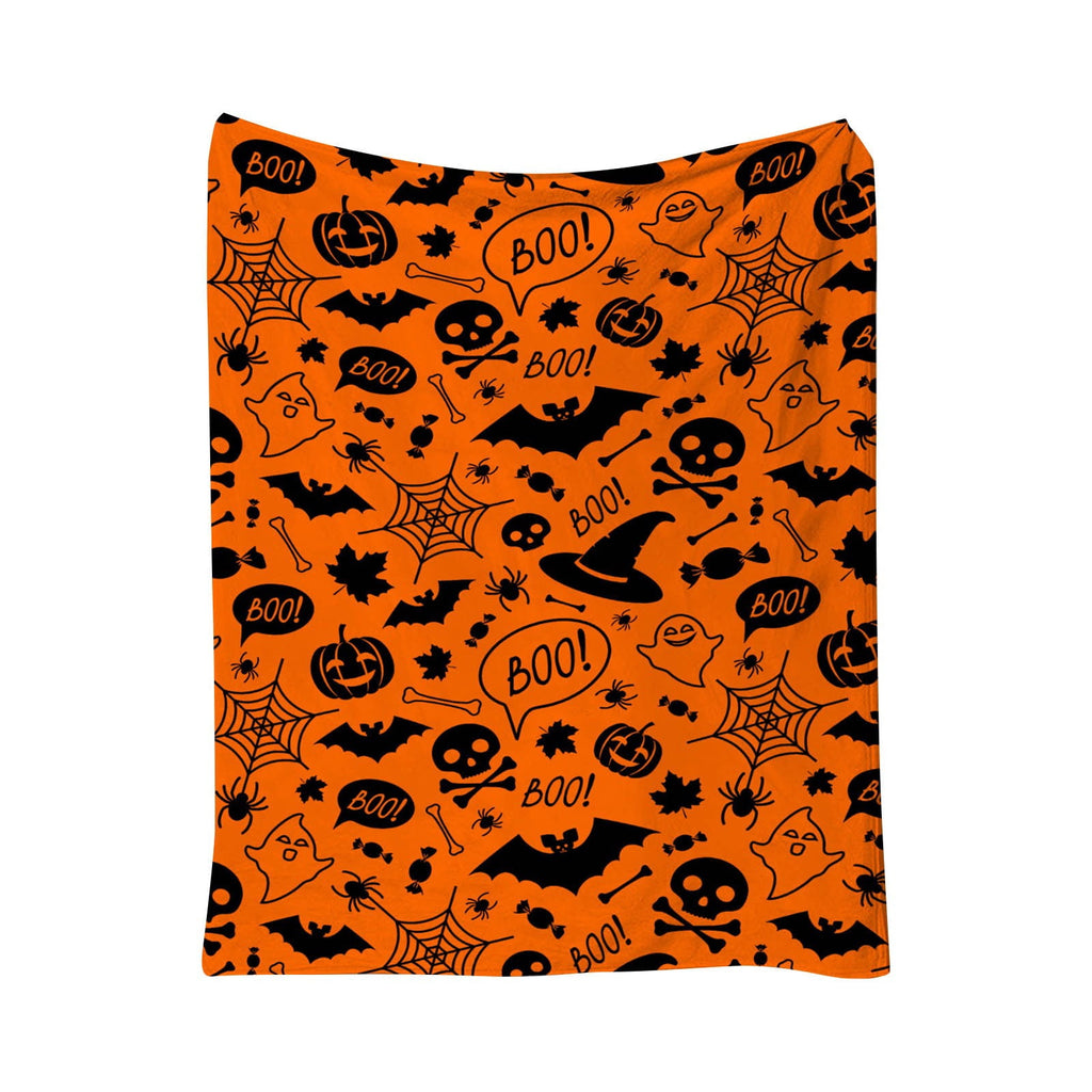 Halloween blanket,Halloween Print Throw Blanket Flannel Soft Cozy Decorative Nap Blanket with Ghost Pumpkin Skull for Office Bedroom Sofa Camping Travel(100x150cm/39x59 Inch),Black