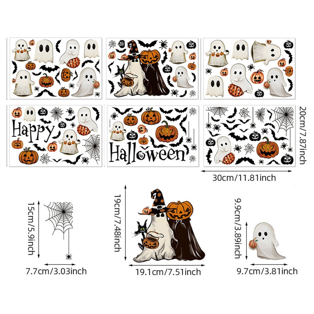 Halloween Window Clings Vintage Ghost Evil Pumpkin Bat Reusable Window Decals for Halloween Fall Party Supplies Home Glass Decor(6 Sheets)