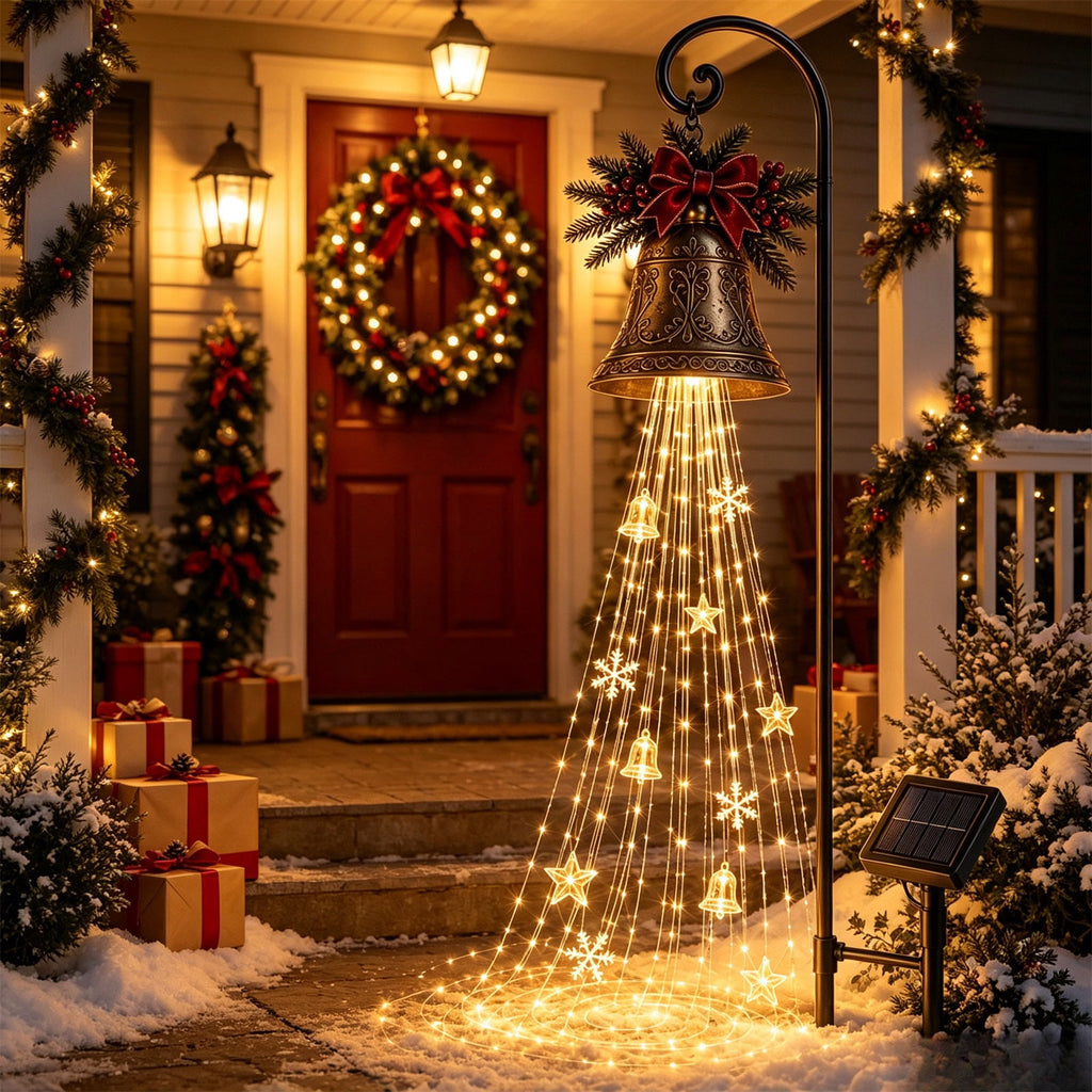 Luckky Christmas Bell Cascade Solar Yard Light,Solar Powered Flowing Star Bell Stake Light,Warm Yellow Outdoor Holiday Decor for Christmas Yard Decor（1 Pack）
