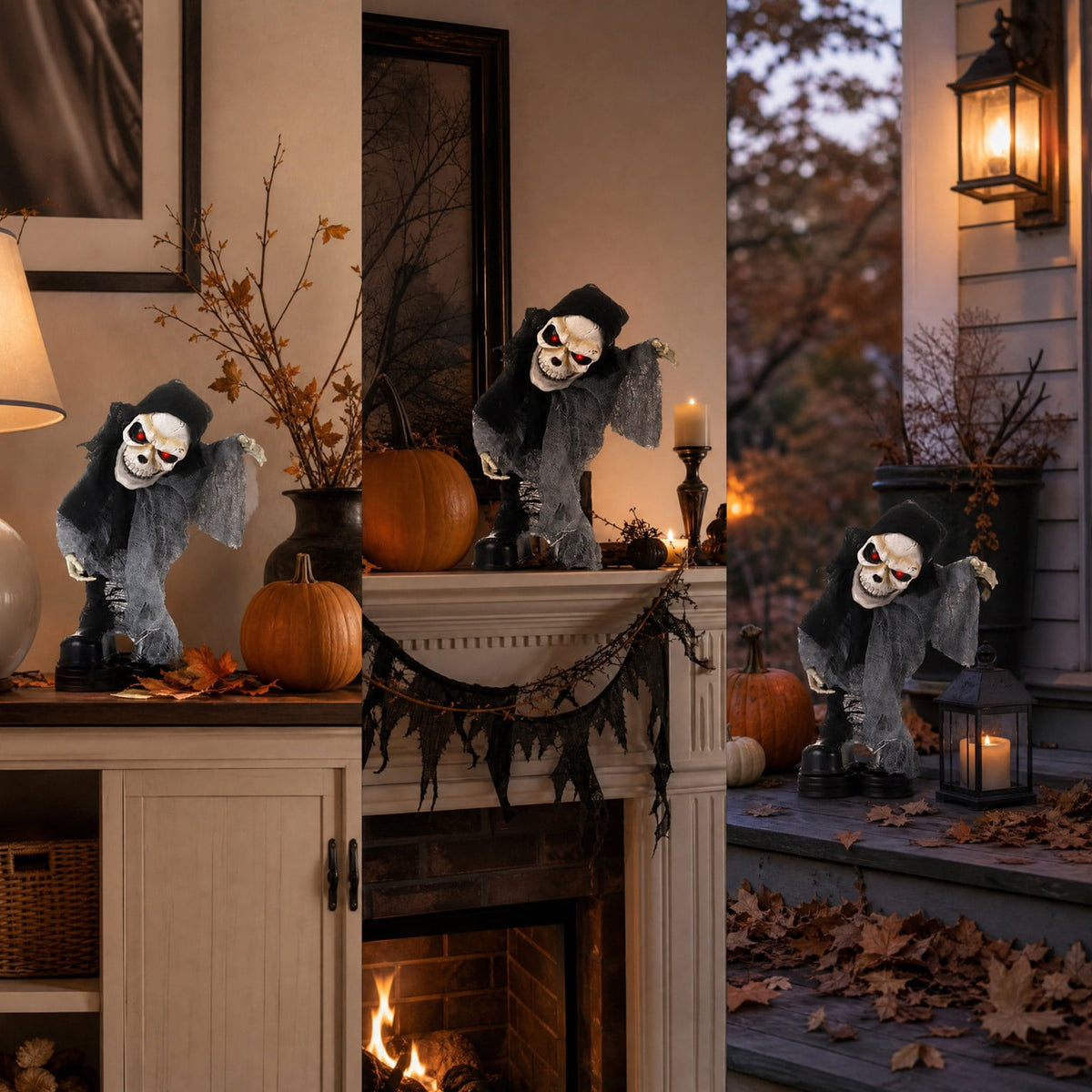 ShengapQ Halloween Animated Skeleton Ghost Decor, Scary Skull Prop, Glowing Red Eyes, Battery Operated Decoration for Party, Eerie Prank Decor for Indoor and Outdoor Events, Haunted House Ornament