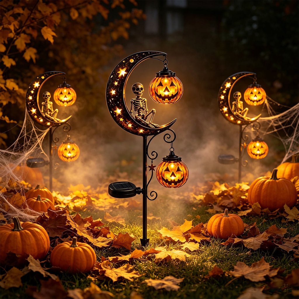 Halloween Solar Garden Stake Light,Metal Hanging Pumpkin Lantern Waterproof for Yard Lawn Proch
