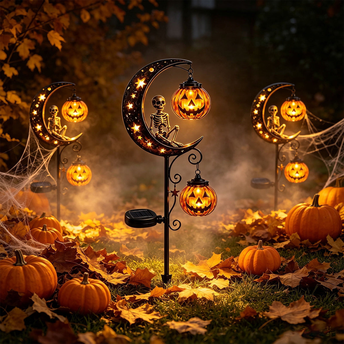 Halloween Solar Garden Stake Light,Metal Hanging Pumpkin Lantern Waterproof for Yard Lawn Proch
