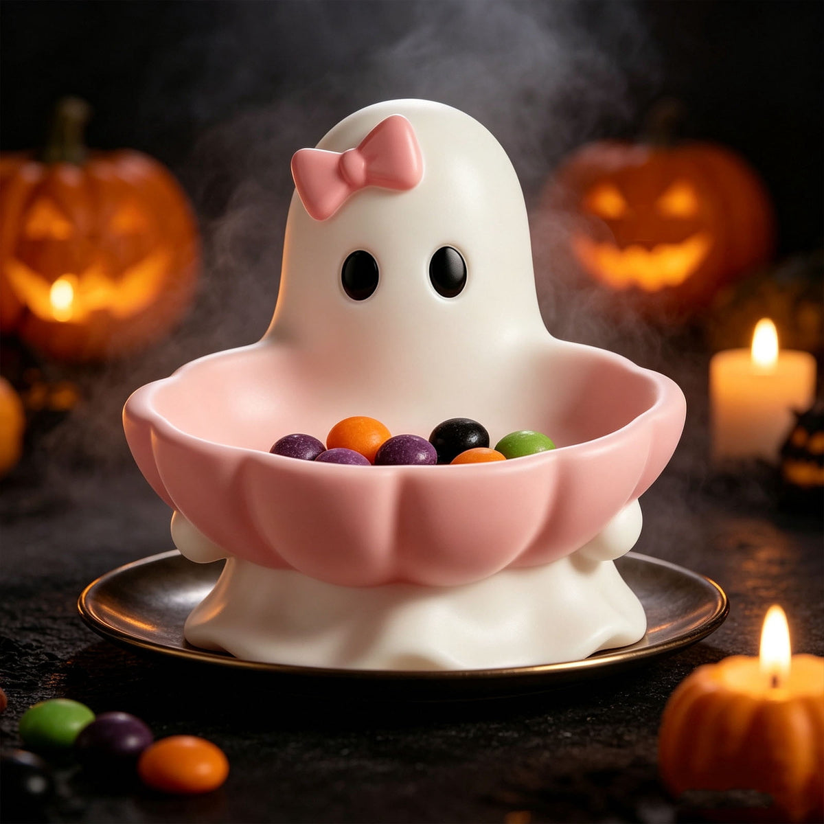 Halloween Decoration Ghost Figurine 11in Resin Ghost Statues with Pumpkin Candy Bowl for Outdoor Indoor Front Door, Porch Yard Lawn Party Decor
