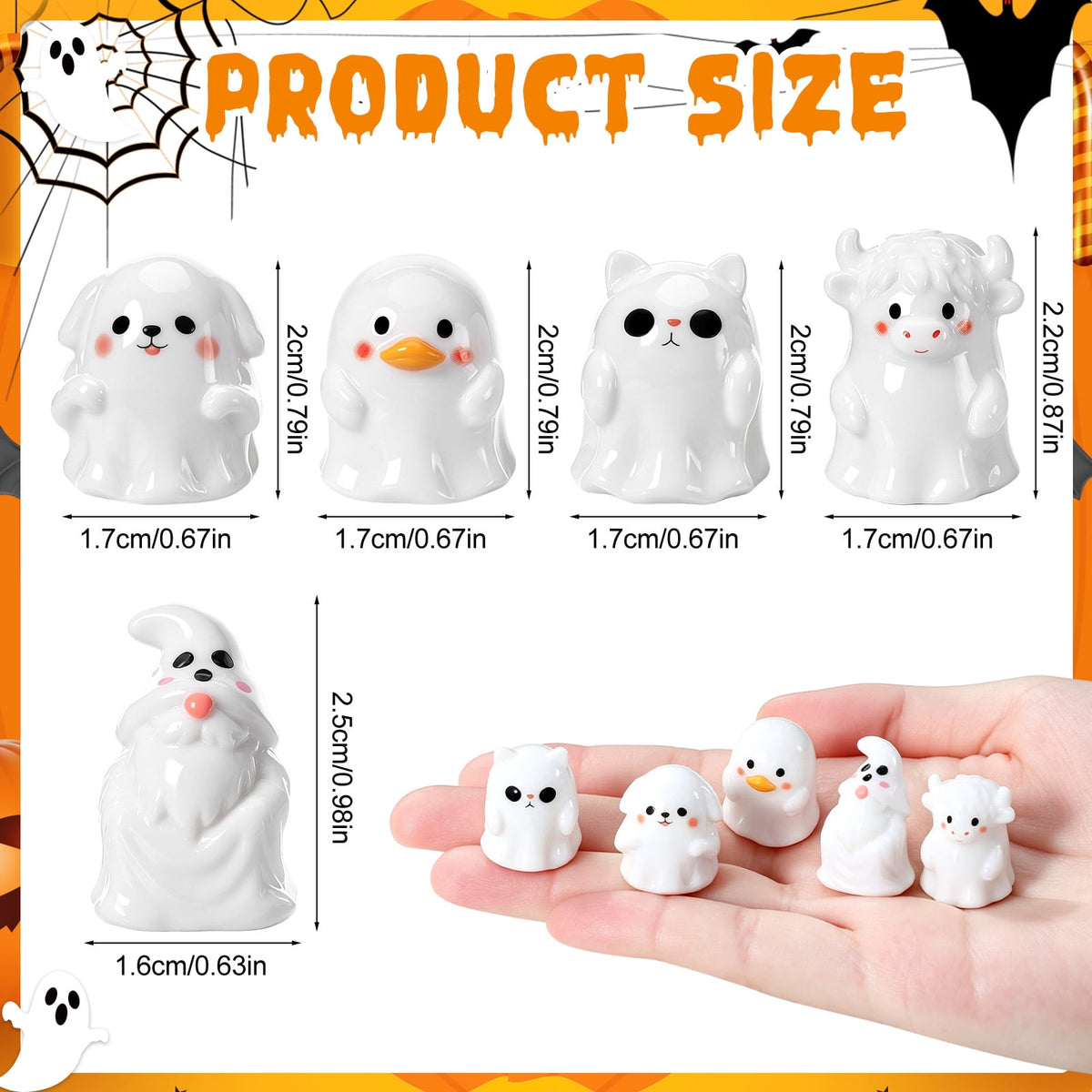 sixwipe 50 Pcs Mini Resin Ghosts, Small Ghost Figurines, Halloween Decorations for Spooky Tiered Tray Decor, Vase Filler, Home Tabletop Shelf Centerpieces, Party Favors Gift