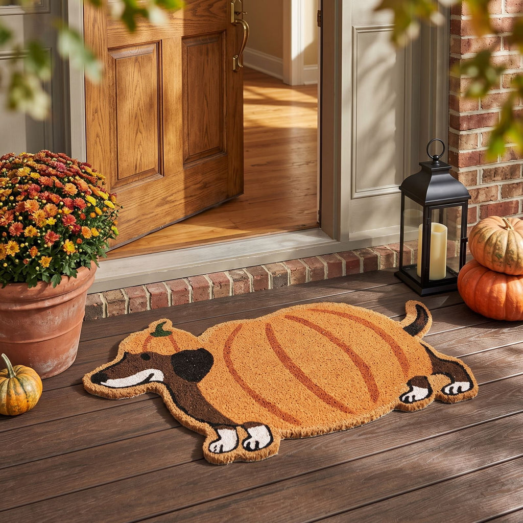 Halloween Dog Door Mat, Pumpkin Dog Coir Mat, Spooky Characters Welcome Mat for Front Porch, Non-Slip Outdoor Indoor Rug Doormat, Fall Holiday Home Decor