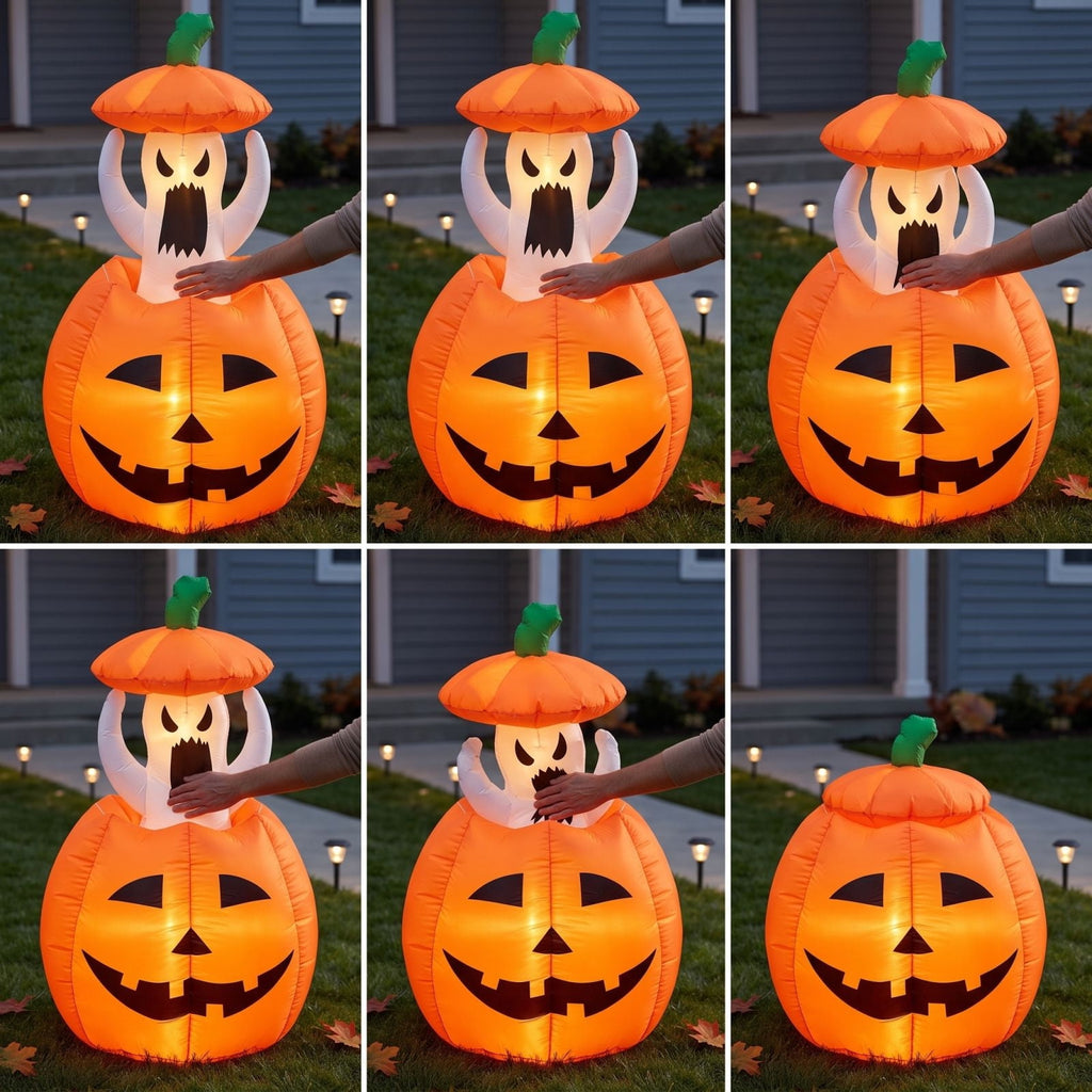 Sahpxhe 47in Halloween Inflatable Pumpkin Ghost and Spooky with Adjustable Height,Led Light Up Yard Halloween Decoration for Outdoor Garden Yard Holiday Party Orange