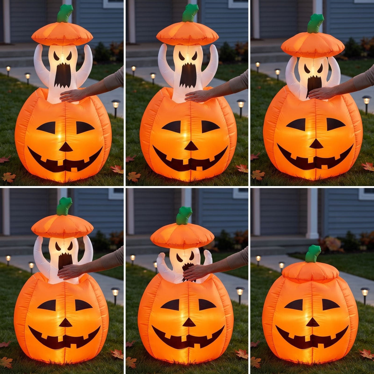 Sahpxhe 47in Halloween Inflatable Pumpkin Ghost and Spooky with Adjustable Height,Led Light Up Yard Halloween Decoration for Outdoor Garden Yard Holiday Party Orange