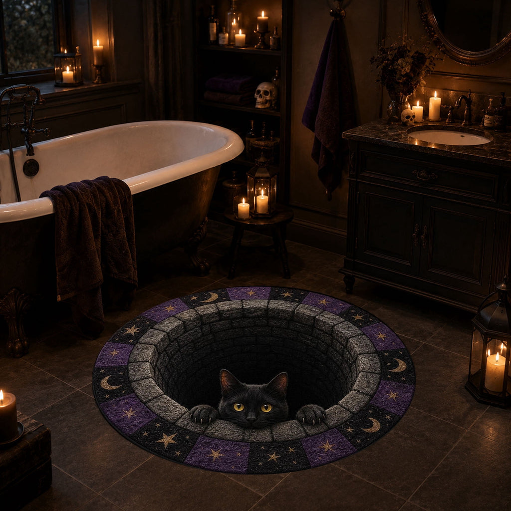 Win s Way 3D Illusion Round Halloween Rug Optical Illusion Doormat Non- Washable Entryway Decor Spooky Fall Front Door Mat for Party Decoration Available in 15.8/23.6/31.5 Inch