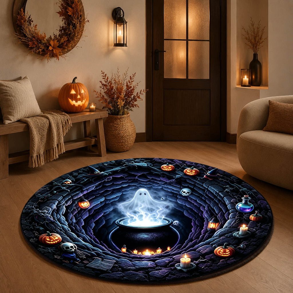 Win s Way 3D Illusion Round Halloween Rug Optical Illusion Doormat Non- Washable Entryway Decor Spooky Fall Front Door Mat for Party Decoration Available in 15.8/23.6/31.5 Inch