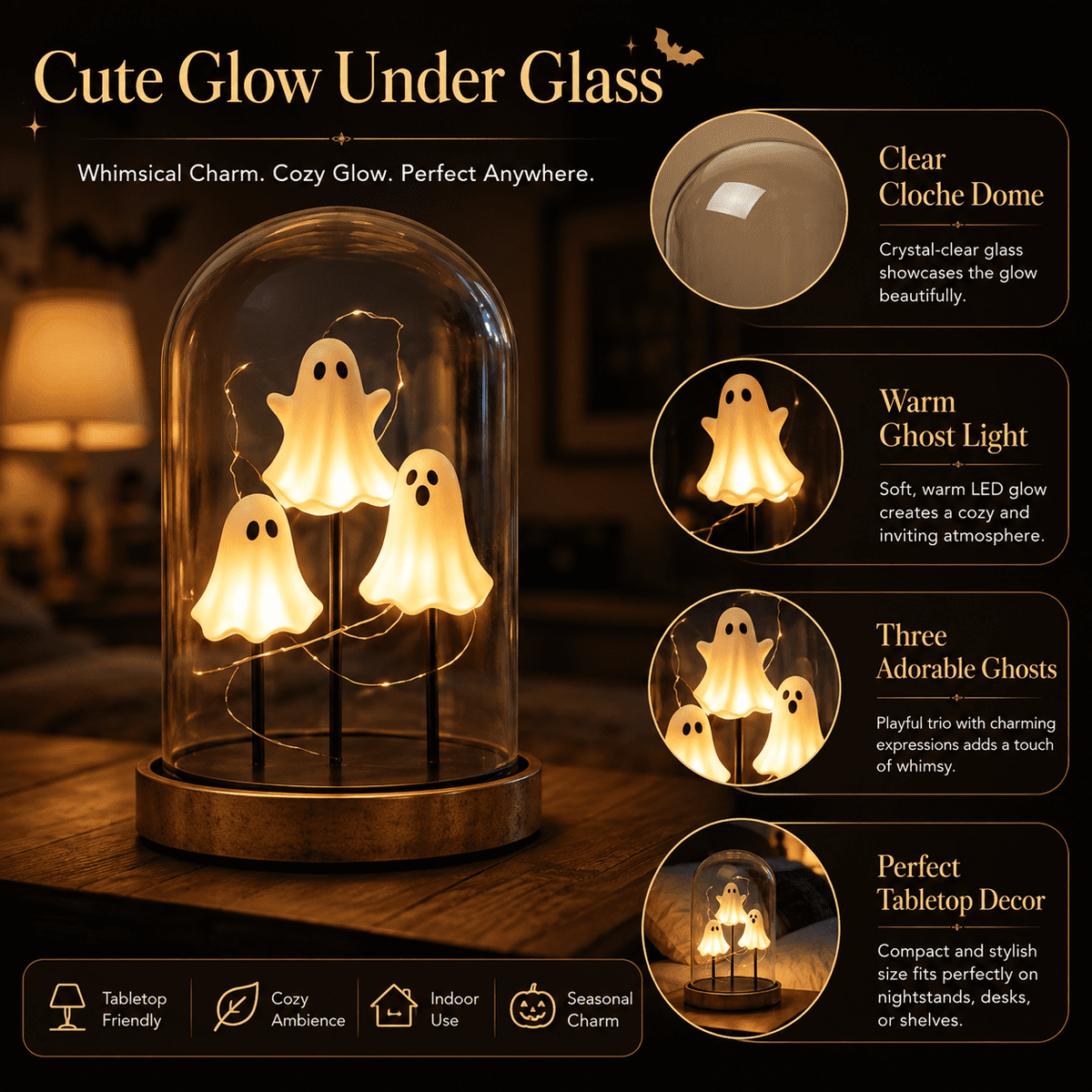 Diceymbol 11.81 Inch Halloween Ghost Night Light, Witch Hat Ghost Lamp with Jack O Lantern, Halloween Decorations Indoor for Table Mantel Party Decor