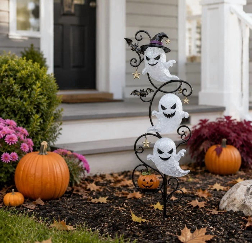 Clearance Halloween Solar Black Cat & Pumpkin Moon Garden Stake Light, Outdoor Waterproof LED Yard Decoration with Crescent Moon, Hanging Jack-o'-Lantern Lantern for Garden, Patio, Walkway, Porch
