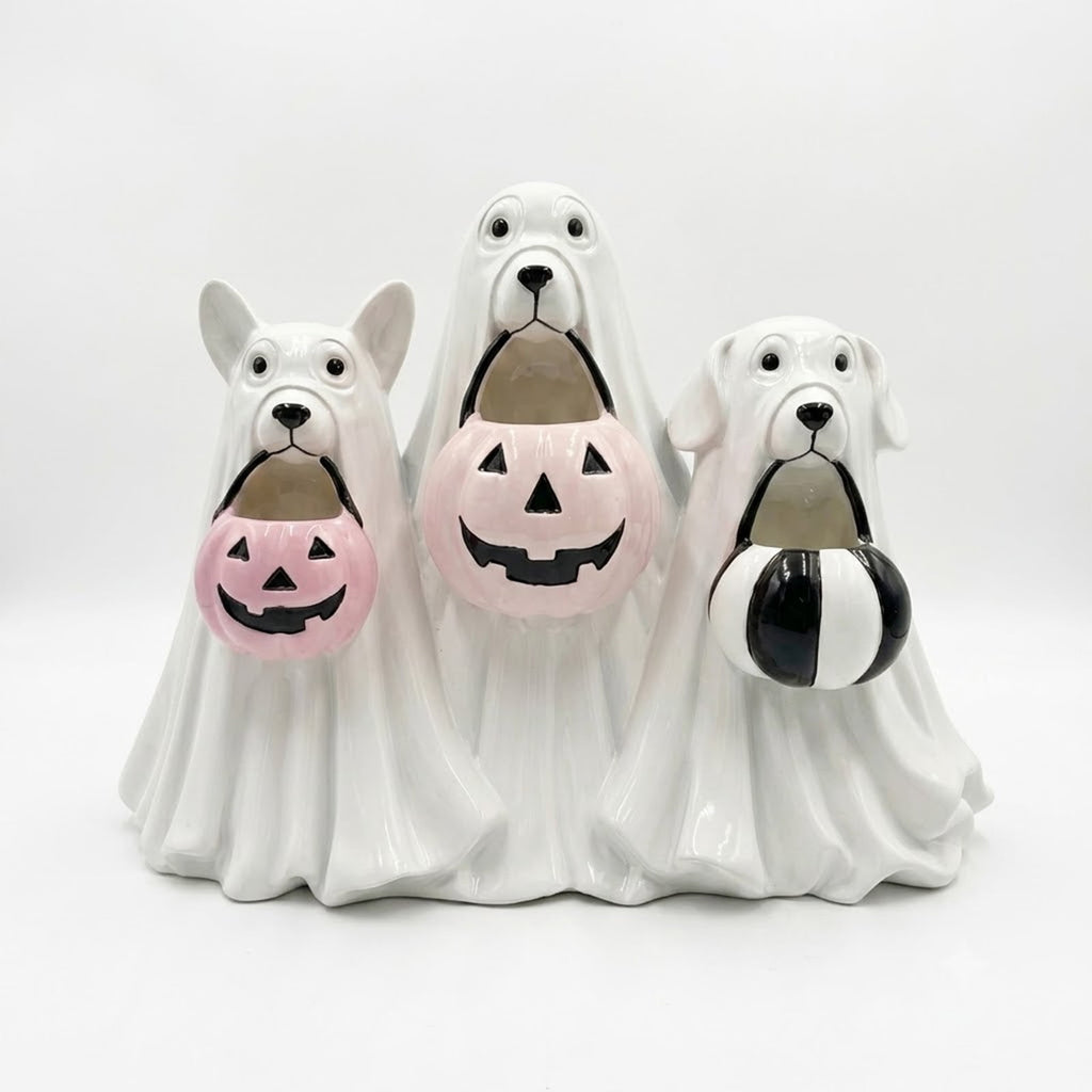 Lighted Halloween Ghost Candy Bowl, Cute LED Ghost Holding Pumpkin Candy Bucket for Trick or Treat, Outdoor Halloween Decorations for Front Porch, Indoor Yard Patio Halloween Decor