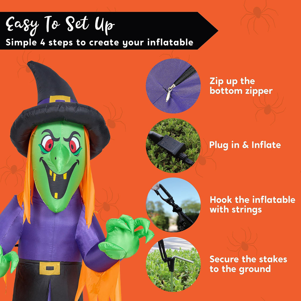 Joyfy 9 ft Halloween Inflatables Pumpkin Skeleton Decorations with Built-in LED Lights,Large Blow Up Decoration for Yard Lawn Garden Indoor Outdoor, Pumpkin Skeleton Inflatable Decoration
