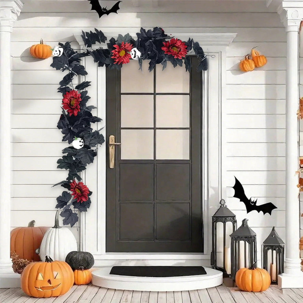Halloween Garland, Halloween Garland Decor, 68.9in Halloween Wreath, Seasonal Decor, Black Garland, Fall Wreath, Halloween Wall Decor, Home Decoration, Halloween Decorations Indoor
