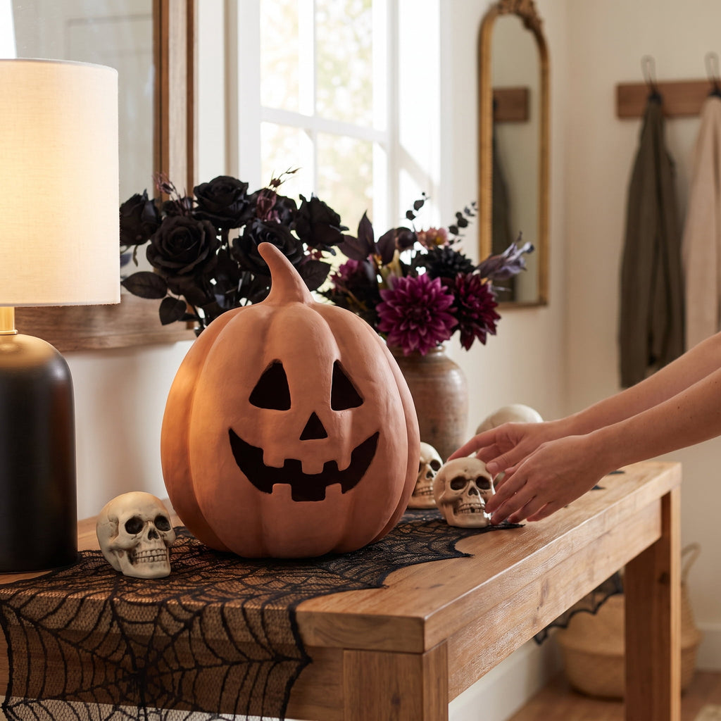 Paper Mache Jack-o'-Lantern Decoration, Black, 8.3", Halloween by Way To Celebrate