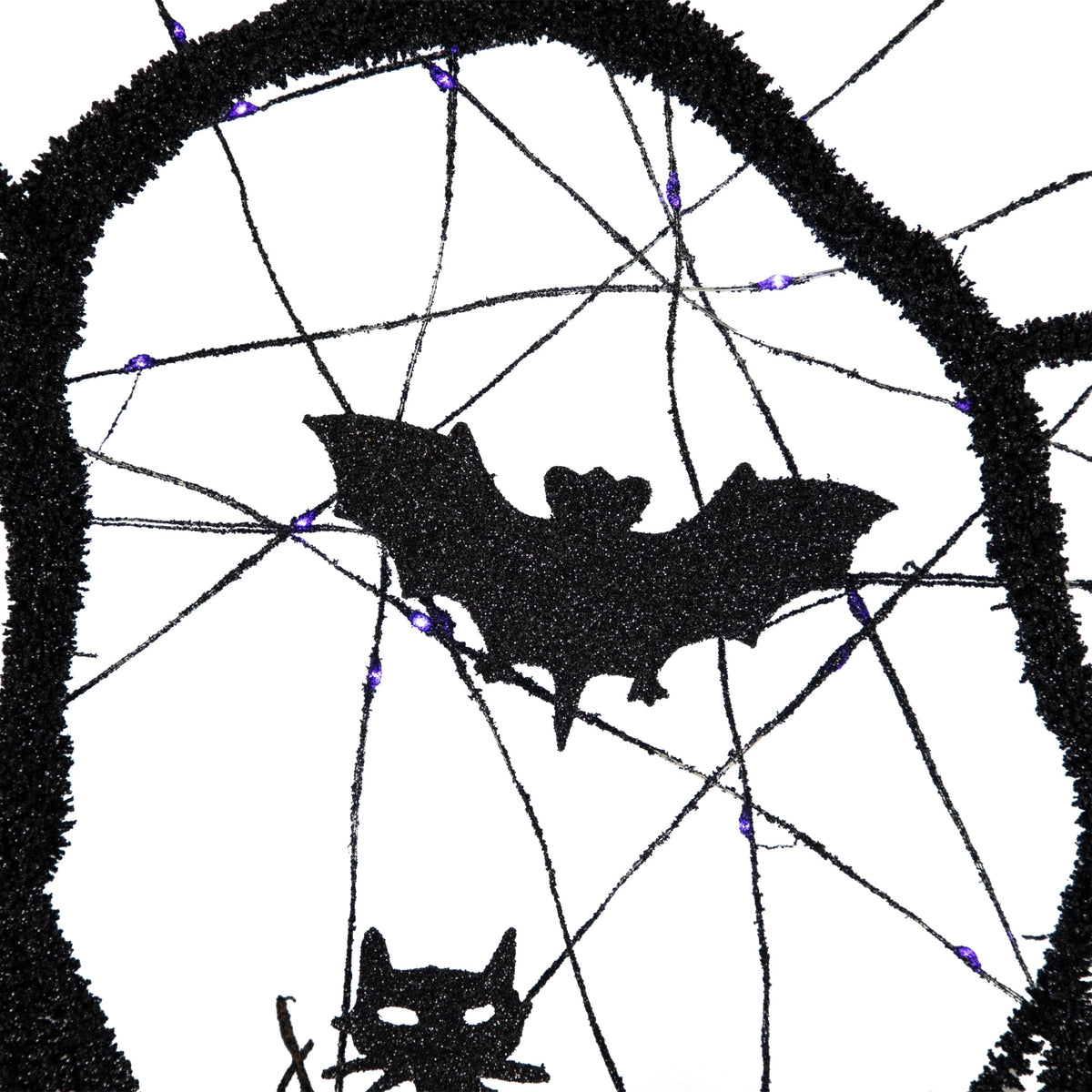 Northlight LED Lighted Black Twig and Bats Small Halloween Wreath - 13" - Purple Lights