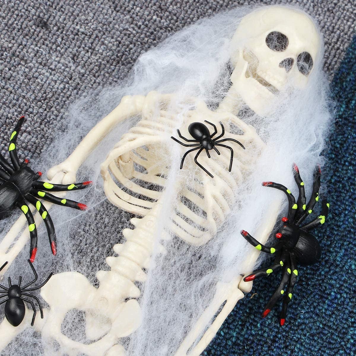 Fdyrgv 4 Pack 16" Posable Full Body Skeleton, Halloween Skeleton Decor with Movable Joints & Adjustable Jaw, Built-in Hanging String, Water Resistant Graveyard Haunted House Yard Décor