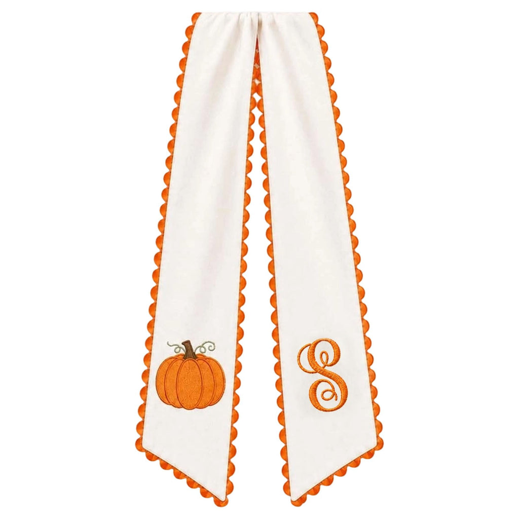 erdimoy Fall Pumpkin Monogram Wreath Sash, 50 Inch Embroidered Wreath Ribbon with Pom Pom Trim, Autumn Harvest Front Door Wreath Decor for Thanksgiving Halloween