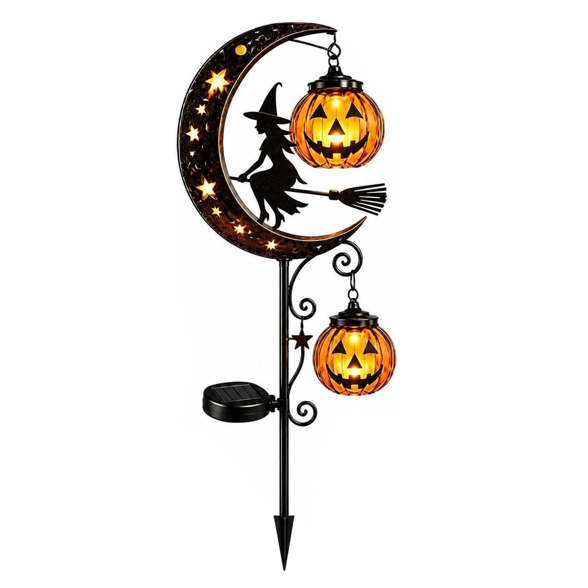 Halloween Solar Garden Stake Light,Metal Hanging Pumpkin Lantern Waterproof for Yard Lawn Proch