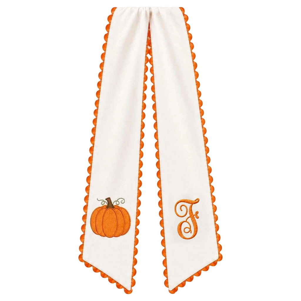 erdimoy Fall Pumpkin Monogram Wreath Sash, 50 Inch Embroidered Wreath Ribbon with Pom Pom Trim, Autumn Harvest Front Door Wreath Decor for Thanksgiving Halloween