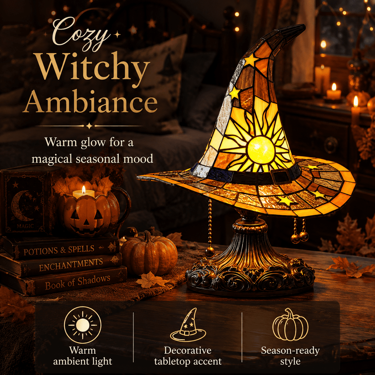 Diceymbol 11.81 Inch Halloween Ghost Night Light, Witch Hat Ghost Lamp with Jack O Lantern, Halloween Decorations Indoor for Table Mantel Party Decor