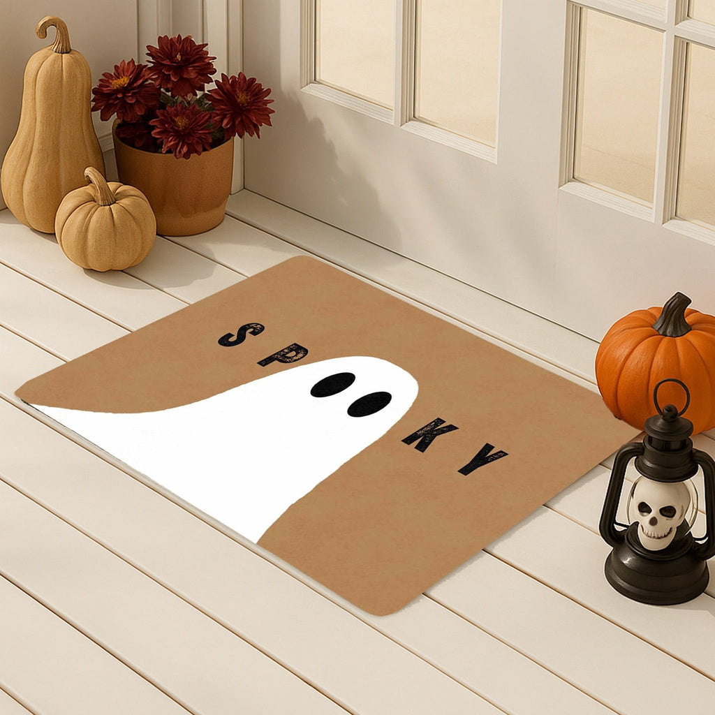Halloween Door Mat Outdoor Ghost Welcome Doormats for Front Door 24 x 16 Inch, Non Ghost Coir Floor Mat Black White Stripe Halloween Rug for Entryway Front Porch, Floor Mats and Doormats