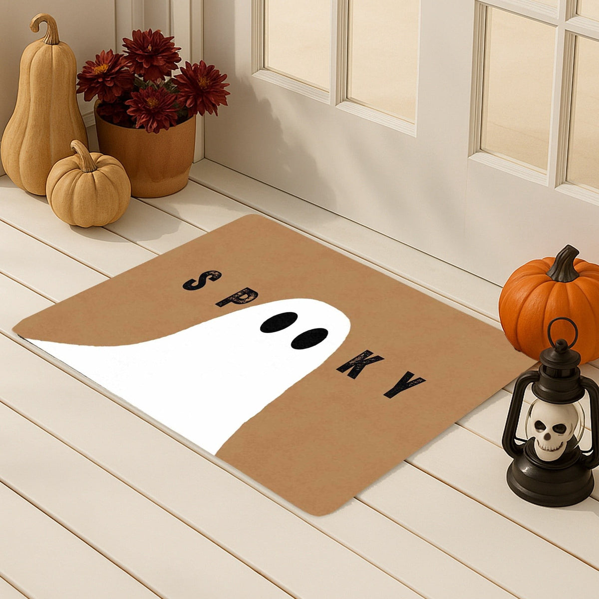 Halloween Door Mat Outdoor Ghost Welcome Doormats for Front Door 24 x 16 Inch, Non Ghost Coir Floor Mat Black White Stripe Halloween Rug for Entryway Front Porch, Floor Mats and Doormats