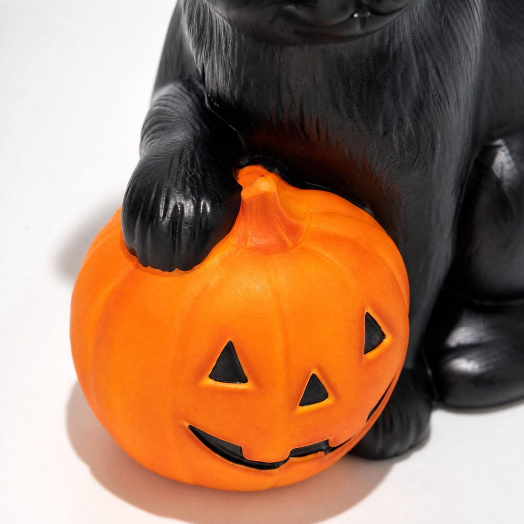 Light-Up Pumpkin Cat Blow Mold Outdoor Decoration, LED Glowing Witch Cat Jack-o-Lantern, Halloween Indoor Outdoor Spooky Decor