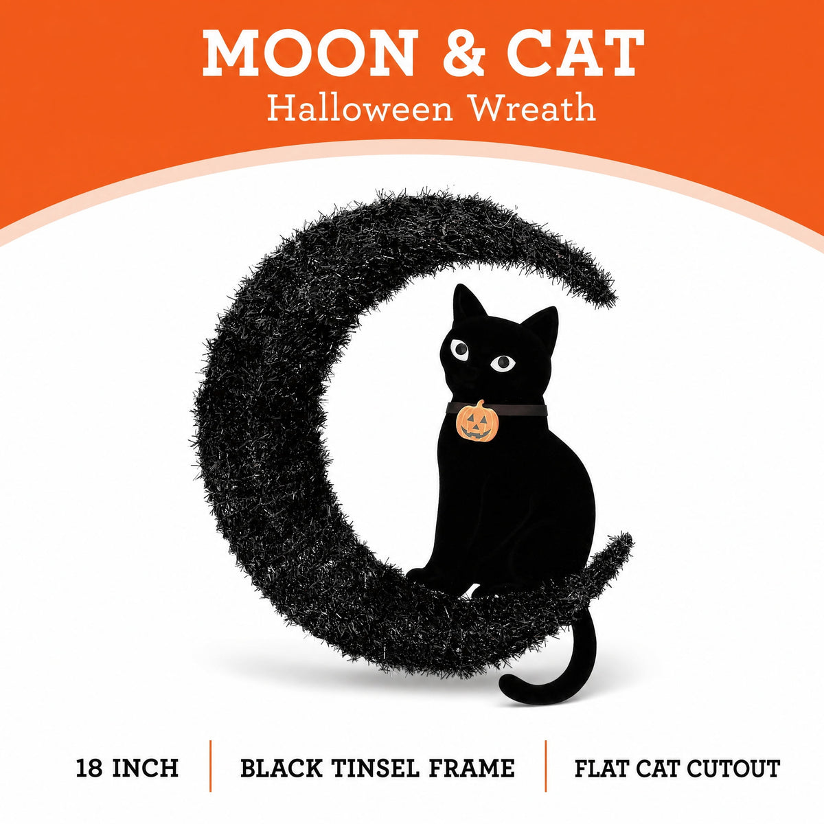 Moon and Cat Wreath, Black, 20" x 24", Halloween by Way To Celebrate