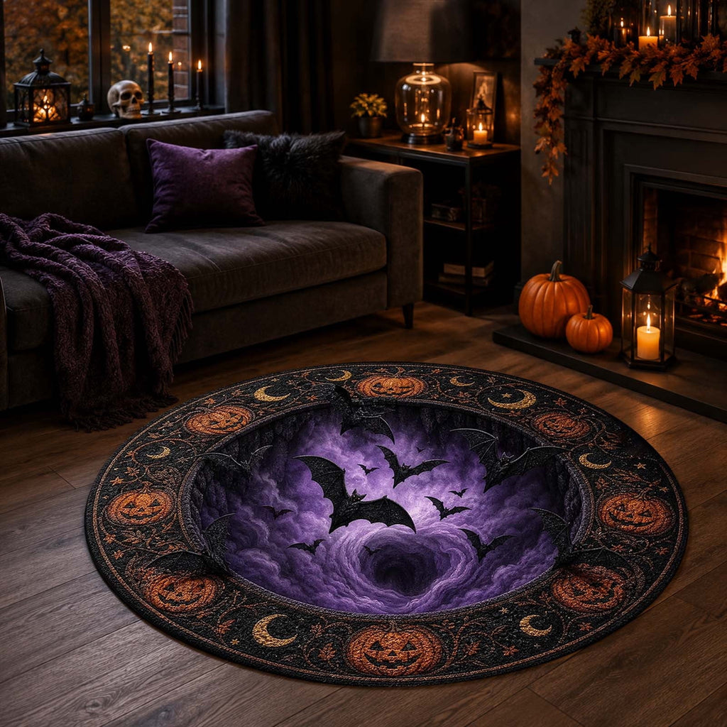 Win s Way 3D Illusion Round Halloween Rug Optical Illusion Doormat Non- Washable Entryway Decor Spooky Fall Front Door Mat for Party Decoration Available in 15.8/23.6/31.5 Inch