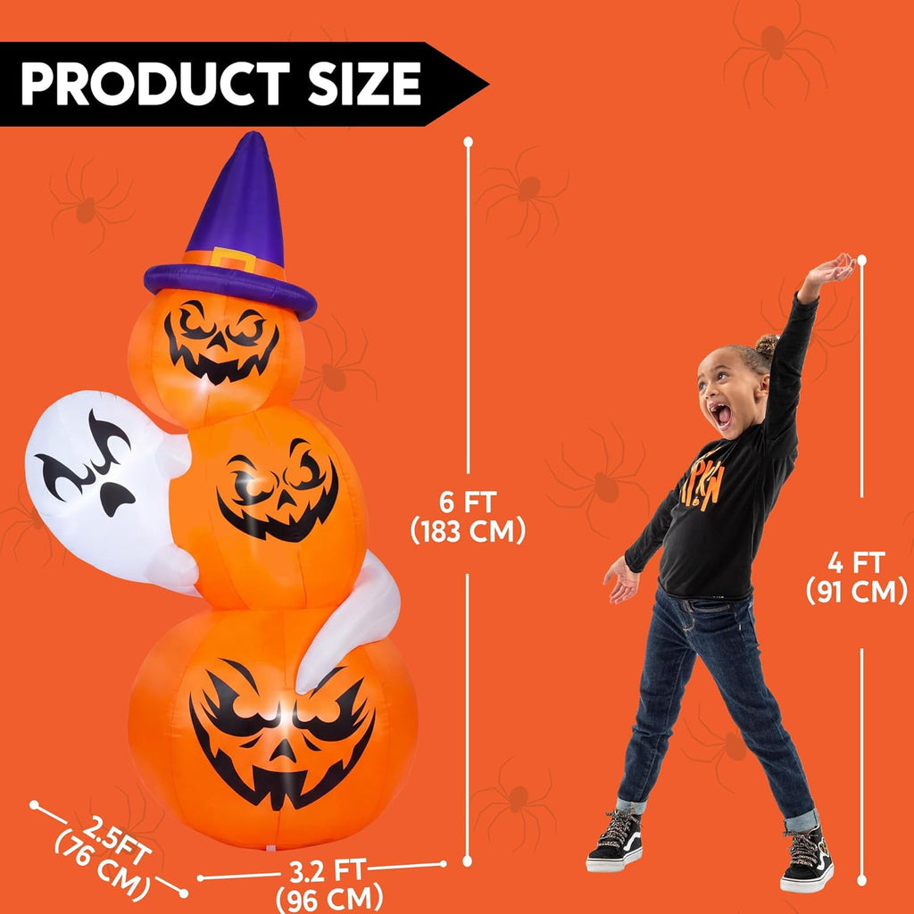 Joyfy 6 FT Halloween Inflatables Stacked Pumpkins with Build-in LEDs for Porch,Halloween Pumpkin Decor Blow up Yard Decorations