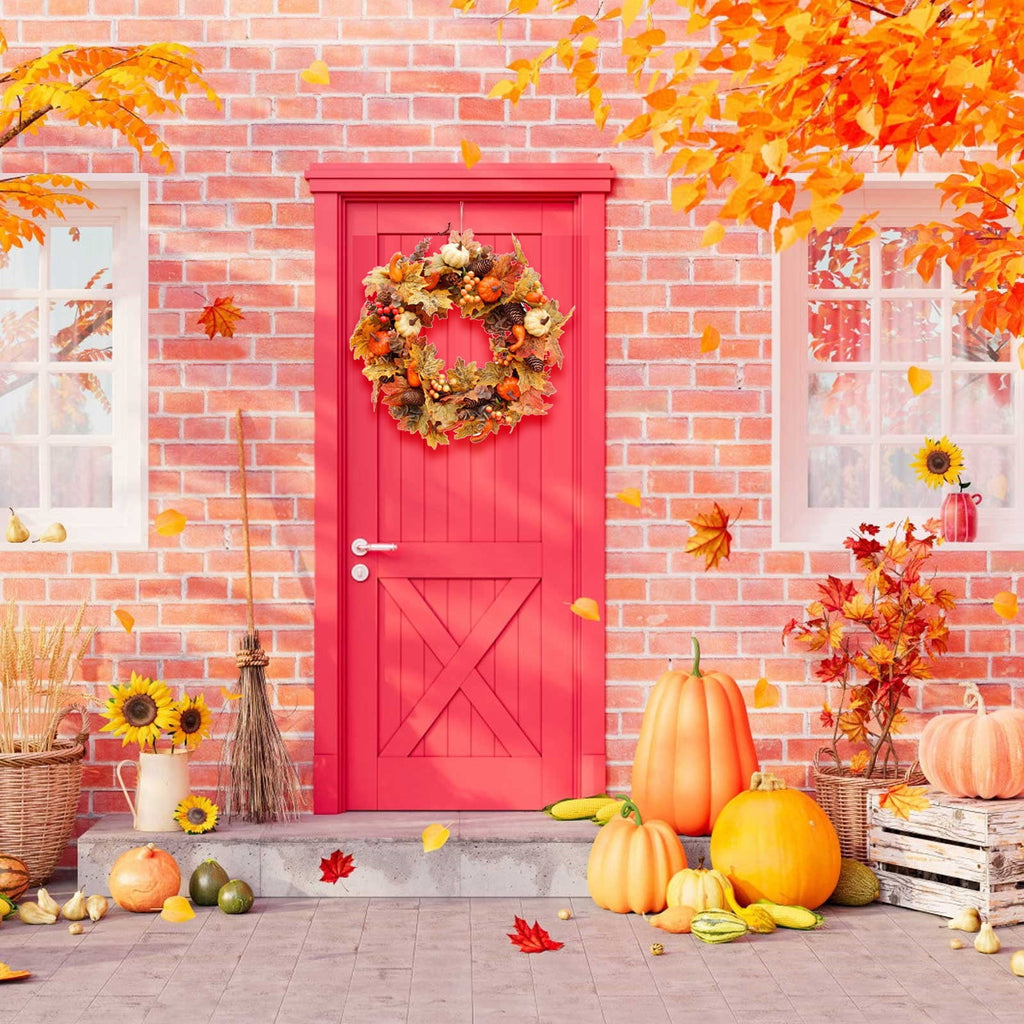 Fall Wreaths for Front Door, Farmhouse Autumn Wreath with Pumpkin Decorations, Fall Door Wreath Outdoor Indoor Thanksgiving Harvest Fall Decor