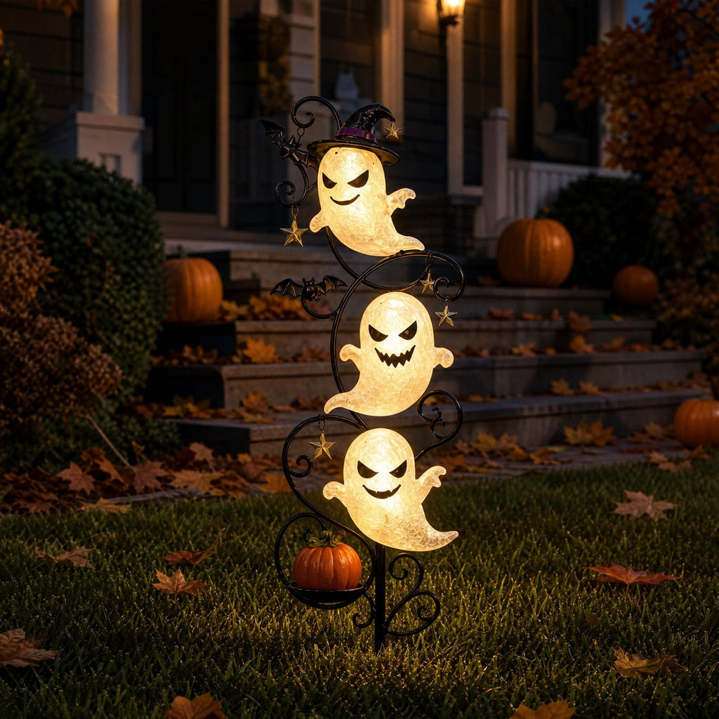 Halloween Solar Garden Stake Light,Metal Hanging Pumpkin Lantern Waterproof for Yard Lawn Proch
