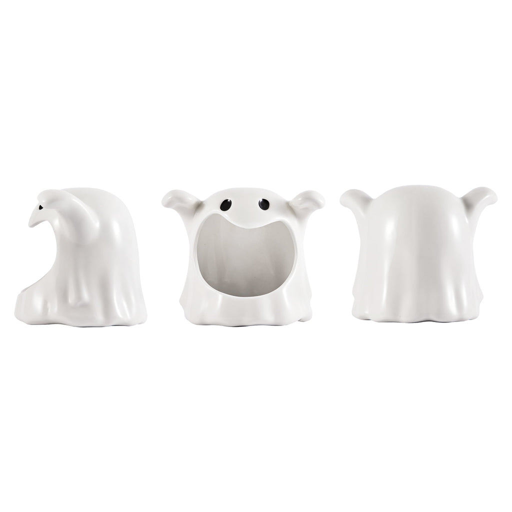 Bico White Ghost Ceramic Candy Bowl Holder with Large Opening, for Candy, Cookie, Candles, Halloween Decoration, Day of The Dead Decor