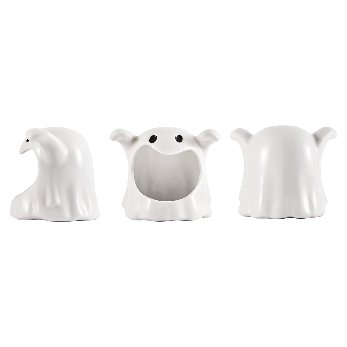 Bico White Ghost Ceramic Candy Bowl Holder with Large Opening, for Candy, Cookie, Candles, Halloween Decoration, Day of The Dead Decor