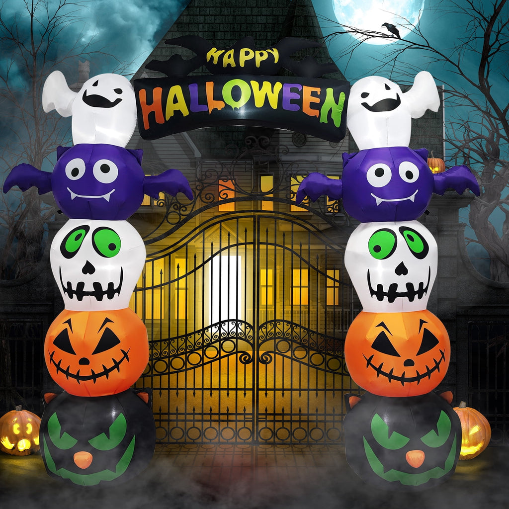 UBesGoo 8.2' Halloween Inflatables Pumpkin Ghost Archway , Blow up Hallowee Decorations with Built-in LED Lights for Holiday